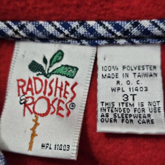 Vintage 80s Radishes & Roses Girl's 3T Red Fleece Cardigan Jacket with Patches - Picture 6 of 8
